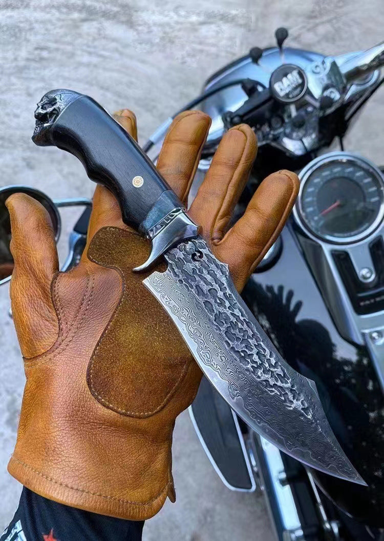 VG10 Hunting Knife Damascus Steel Bowie Survival Knife Full Tang Bushcraft Ebony -AK-HT0680