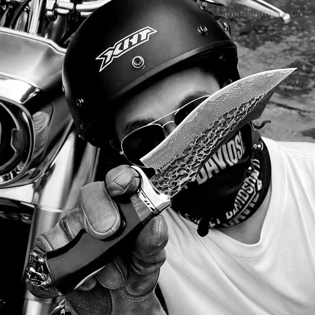 VG10 Hunting Knife Damascus Steel Bowie Survival Knife Full Tang Bushcraft Ebony -AK-HT0680