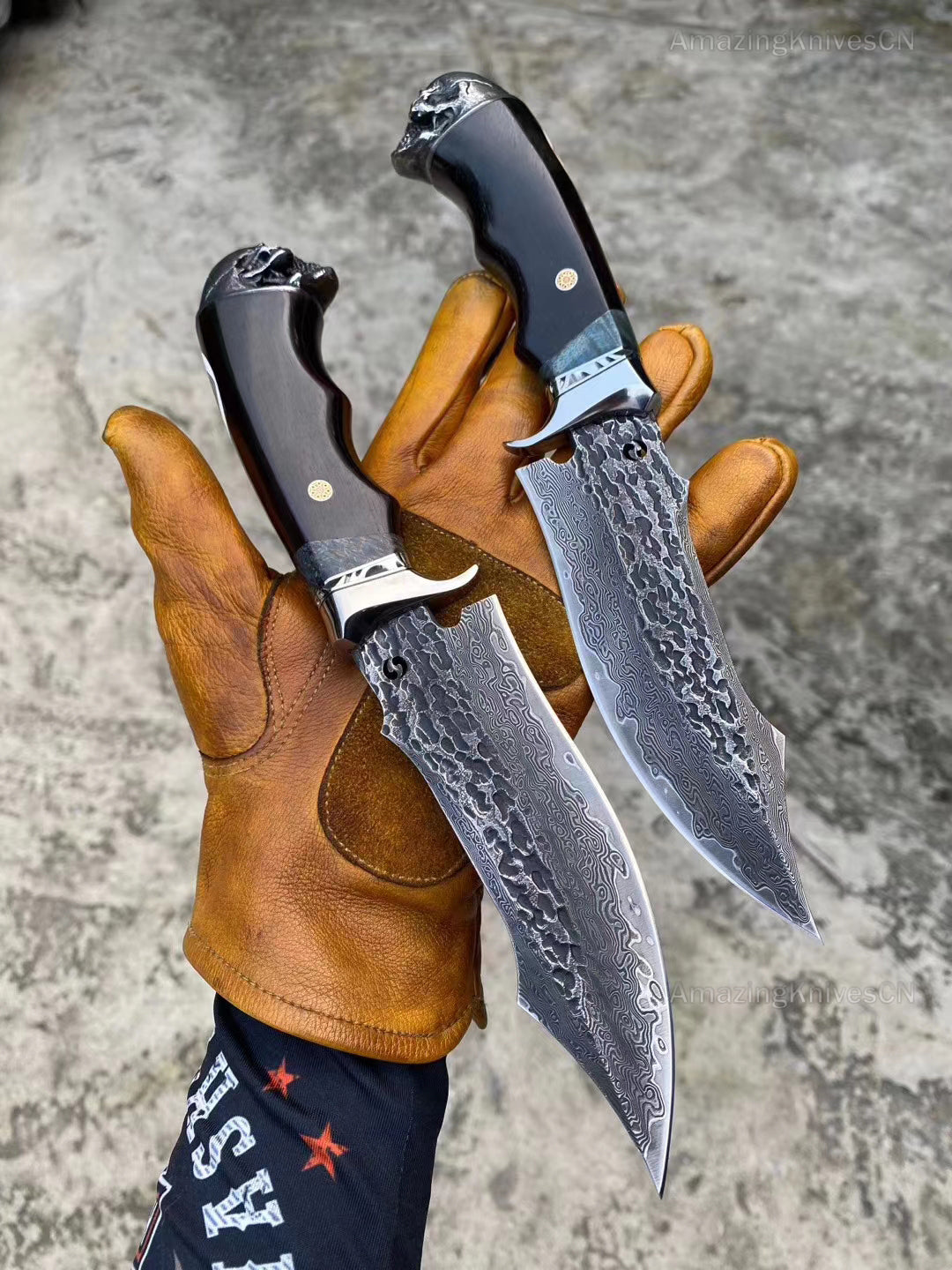 VG10 Hunting Knife Damascus Steel Bowie Survival Knife Full Tang Bushcraft Ebony -AK-HT0680