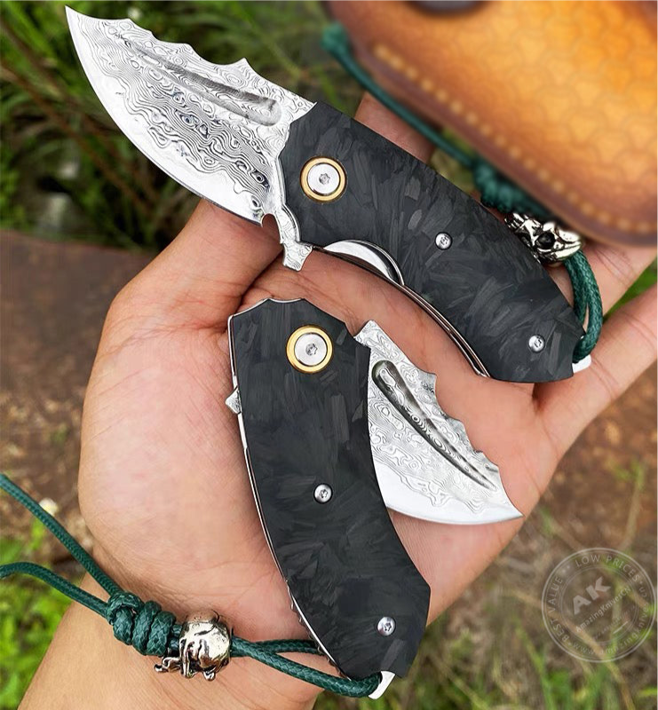 75 Layer Vg10 Damascus Folding Knife Pocket Knives Carbon Fiber Handle - AK-HT0764