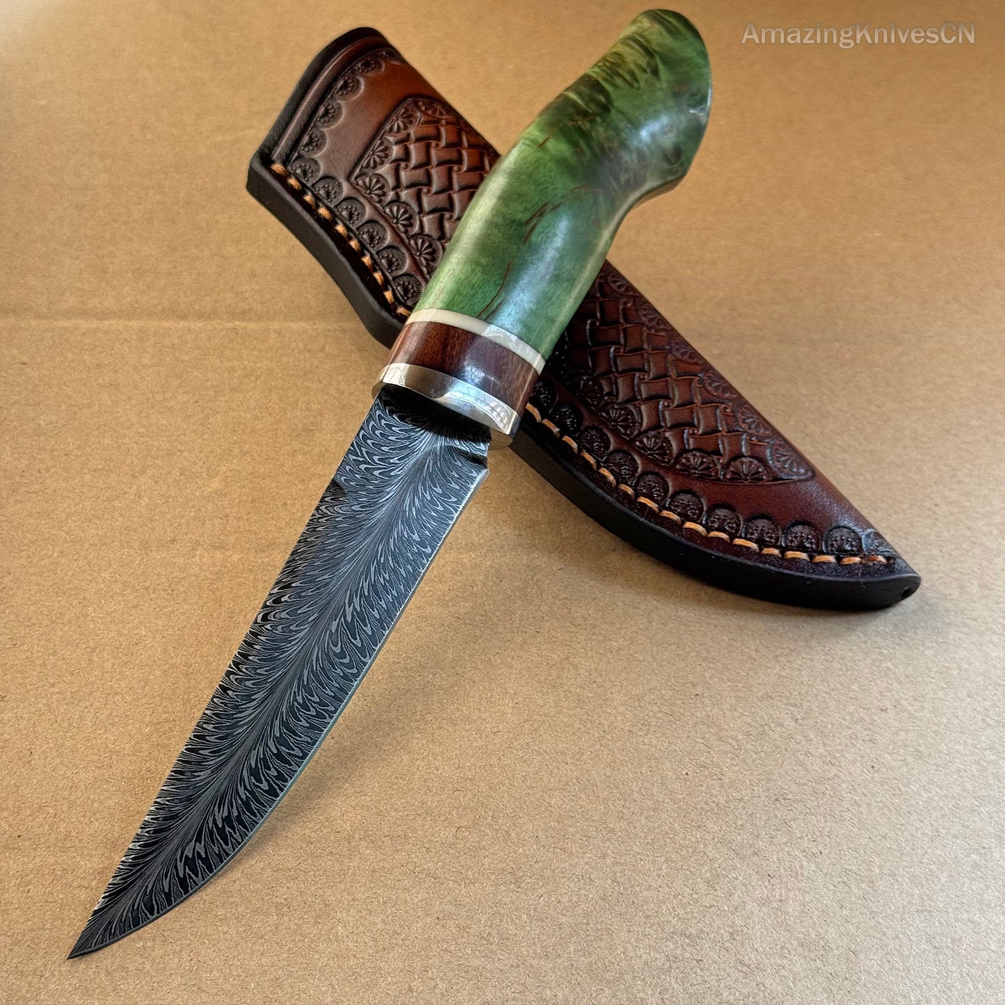 Collectible Handmade Feather Damascus Steel Knife Hunting Knife - AK-HT0974