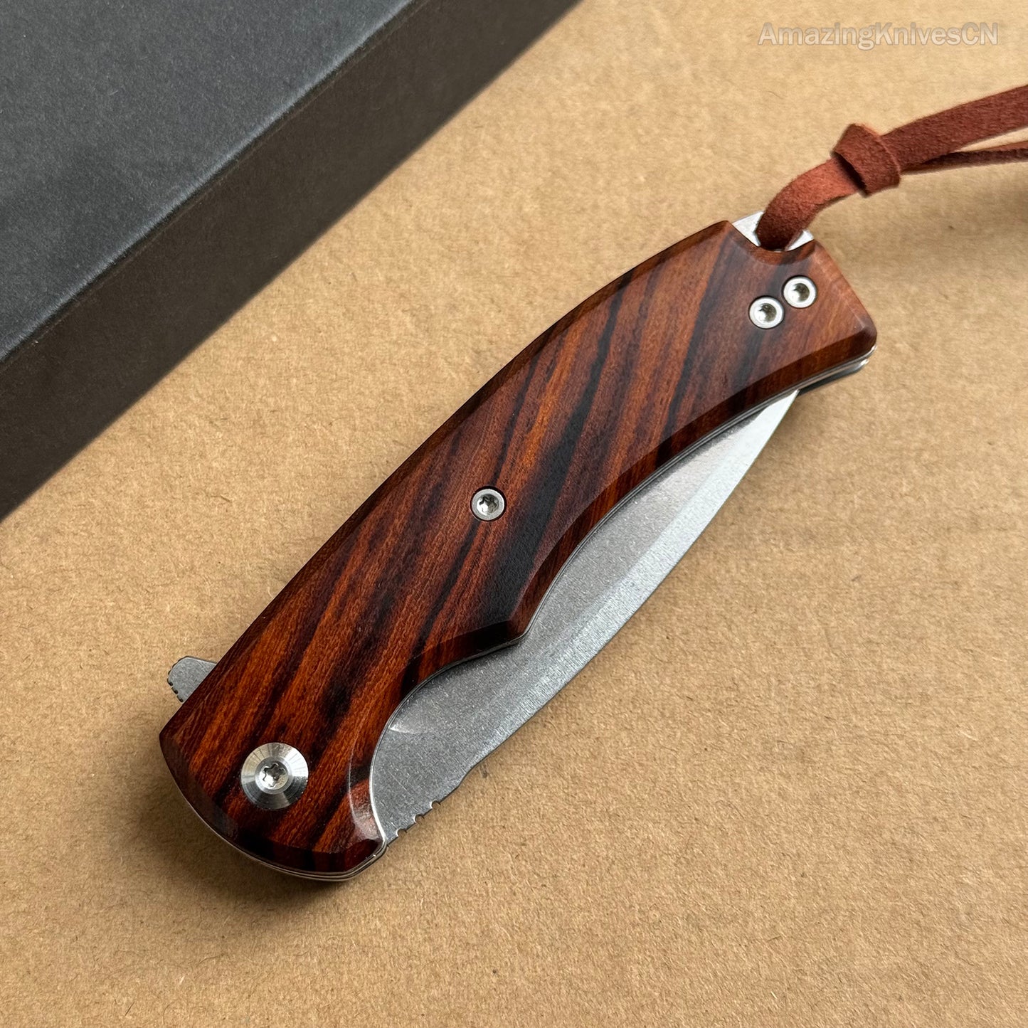 M390 Blade Pocket Knife Hunting Survival Folding Desert Ironwood Ball Bearing Clip - AK-HT0889