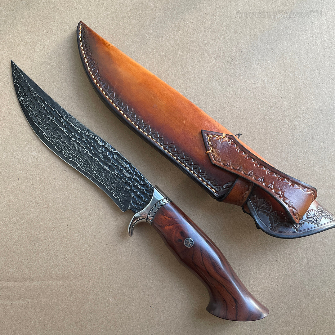 VG10 Damascus Hunting Knife Camping Survival Fixed Blade Sheath Black - AK-HT0659