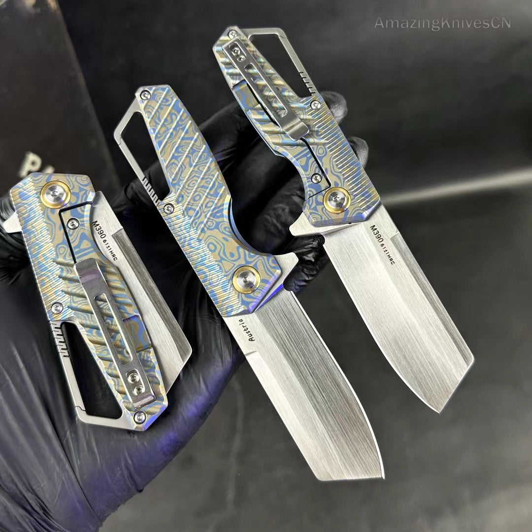 Austrian M390 Blade Folding Knife Pocket Knife Survival Ball Bearing Tanto Titanium Handle - AK-HT0883-C