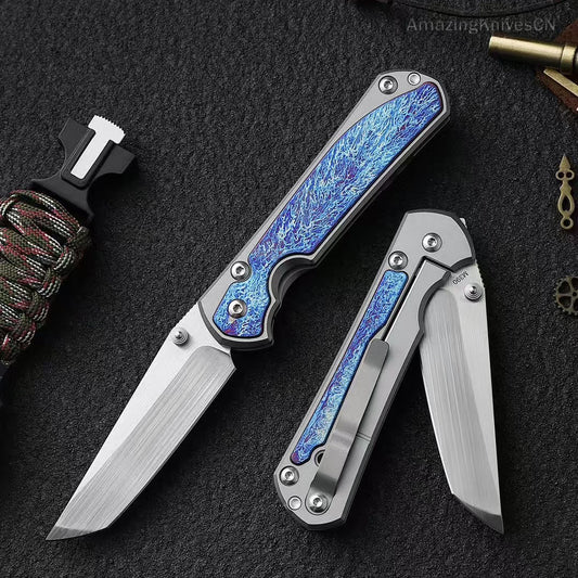 Premium M390 Blade Pocket Knife Tactical Folding Knives Titanium w/ Clip & Sheath -AK-HT0983
