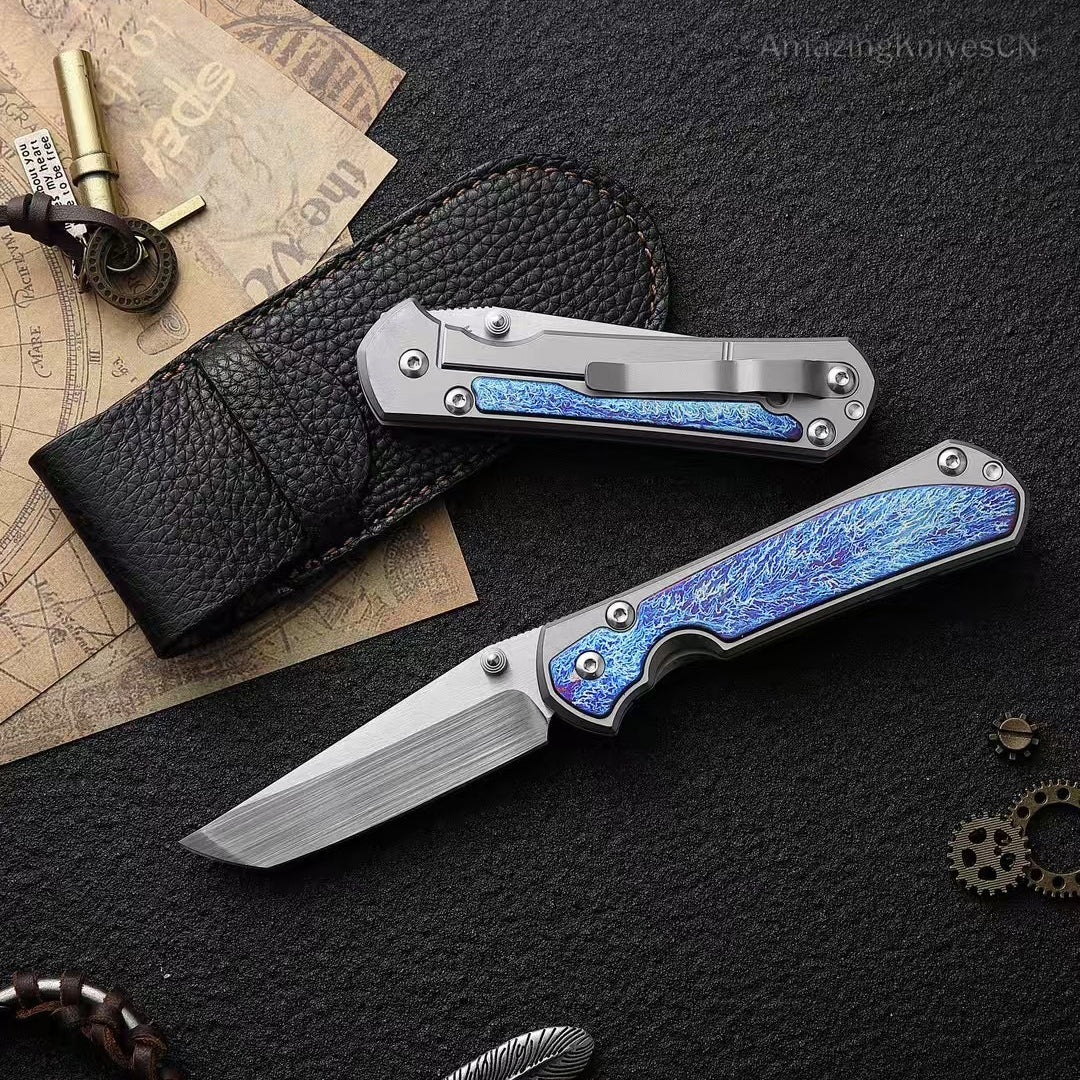 Premium M390 Blade Pocket Knife Tactical Folding Knives Titanium w/ Clip & Sheath -AK-HT0983