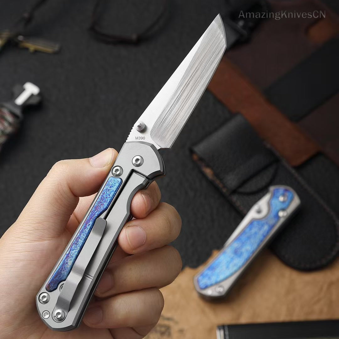 Premium M390 Blade Pocket Knife Tactical Folding Knives Titanium w/ Clip & Sheath -AK-HT0983