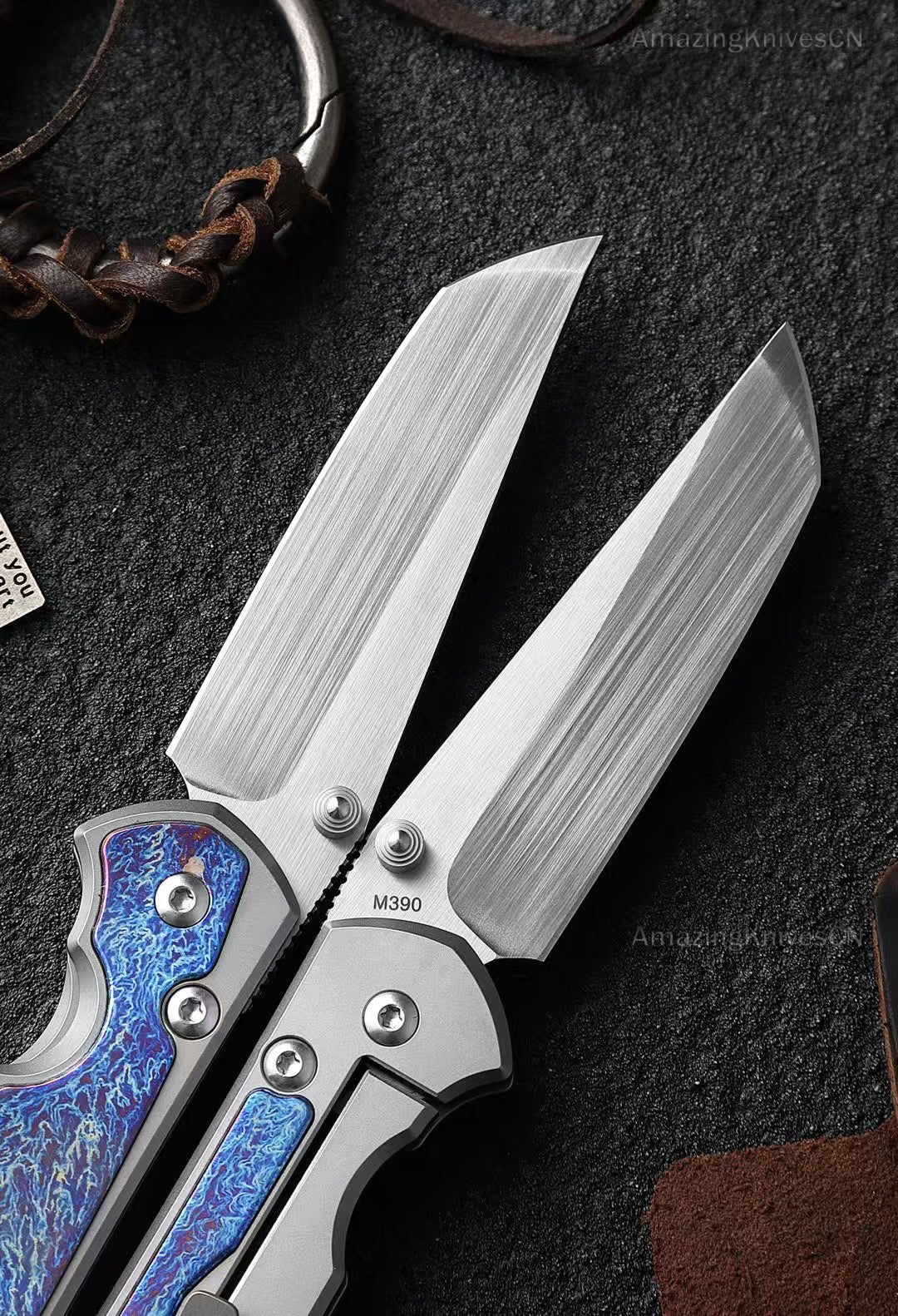 Premium M390 Blade Pocket Knife Tactical Folding Knives Titanium w/ Clip & Sheath -AK-HT0983