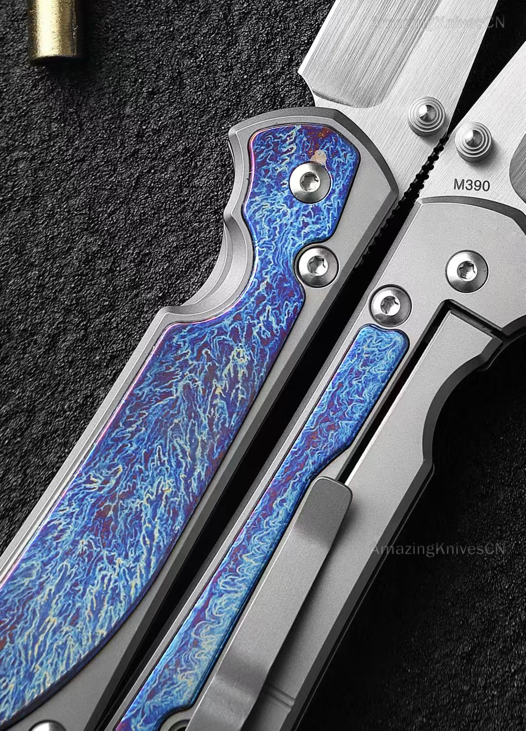 Premium M390 Blade Pocket Knife Tactical Folding Knives Titanium w/ Clip & Sheath -AK-HT0983