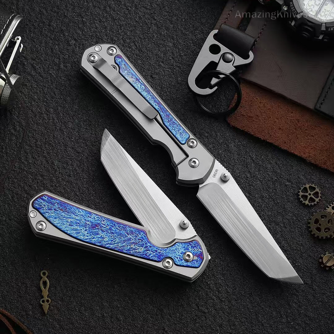 Premium M390 Blade Pocket Knife Tactical Folding Knives Titanium w/ Clip & Sheath -AK-HT0983