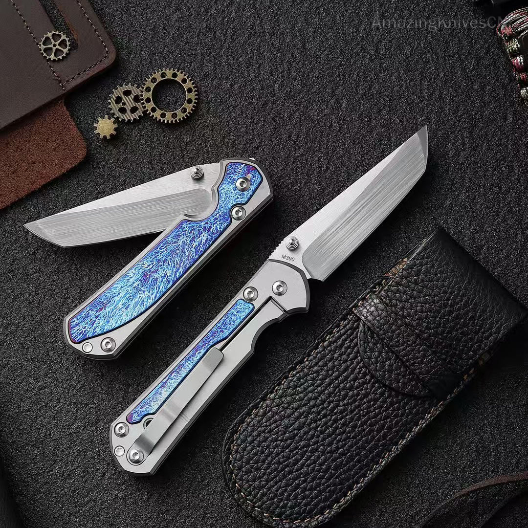 Premium M390 Blade Pocket Knife Tactical Folding Knives Titanium w/ Clip & Sheath -AK-HT0983