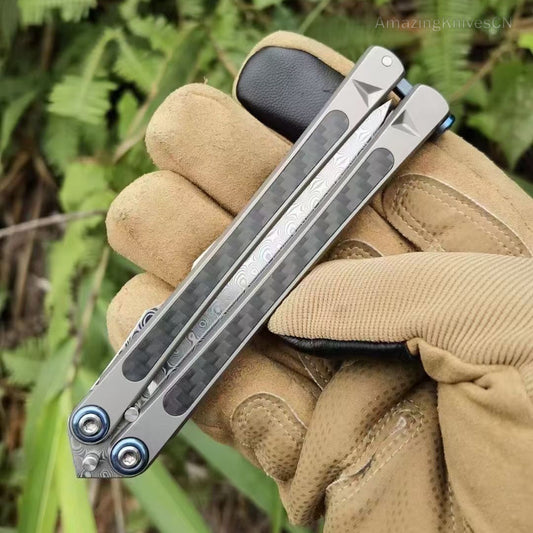 Collectible Vg10 Damascus Steel Folding Knife Pocket Knives Survival Knife Titanium Carbon Fiber- AK-HT0868