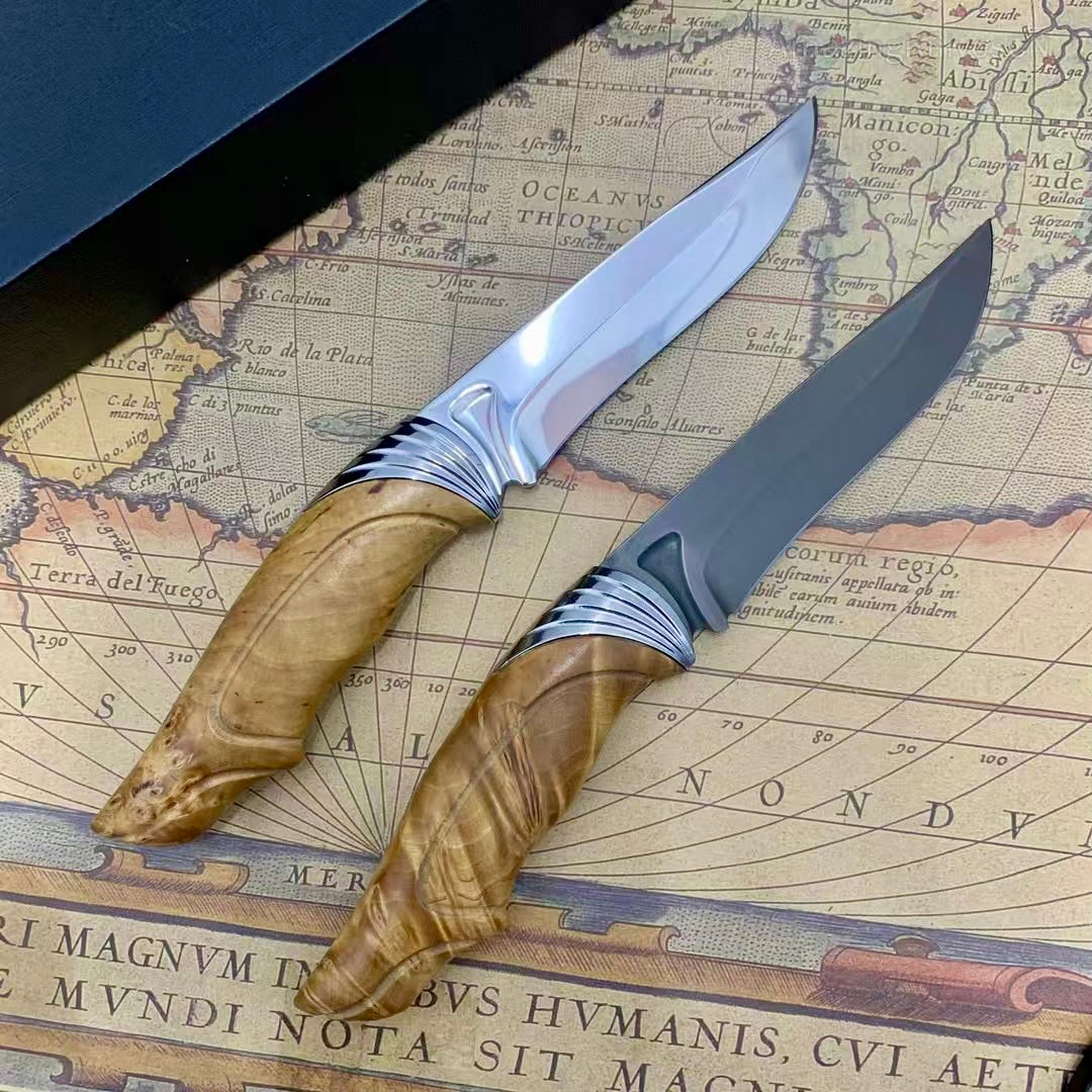 Handcrafted Wootz Steel Fixed Blade Outdoor Collectible Knife Stabilized Wood Handle with Leather Sheath - AK-HT0979