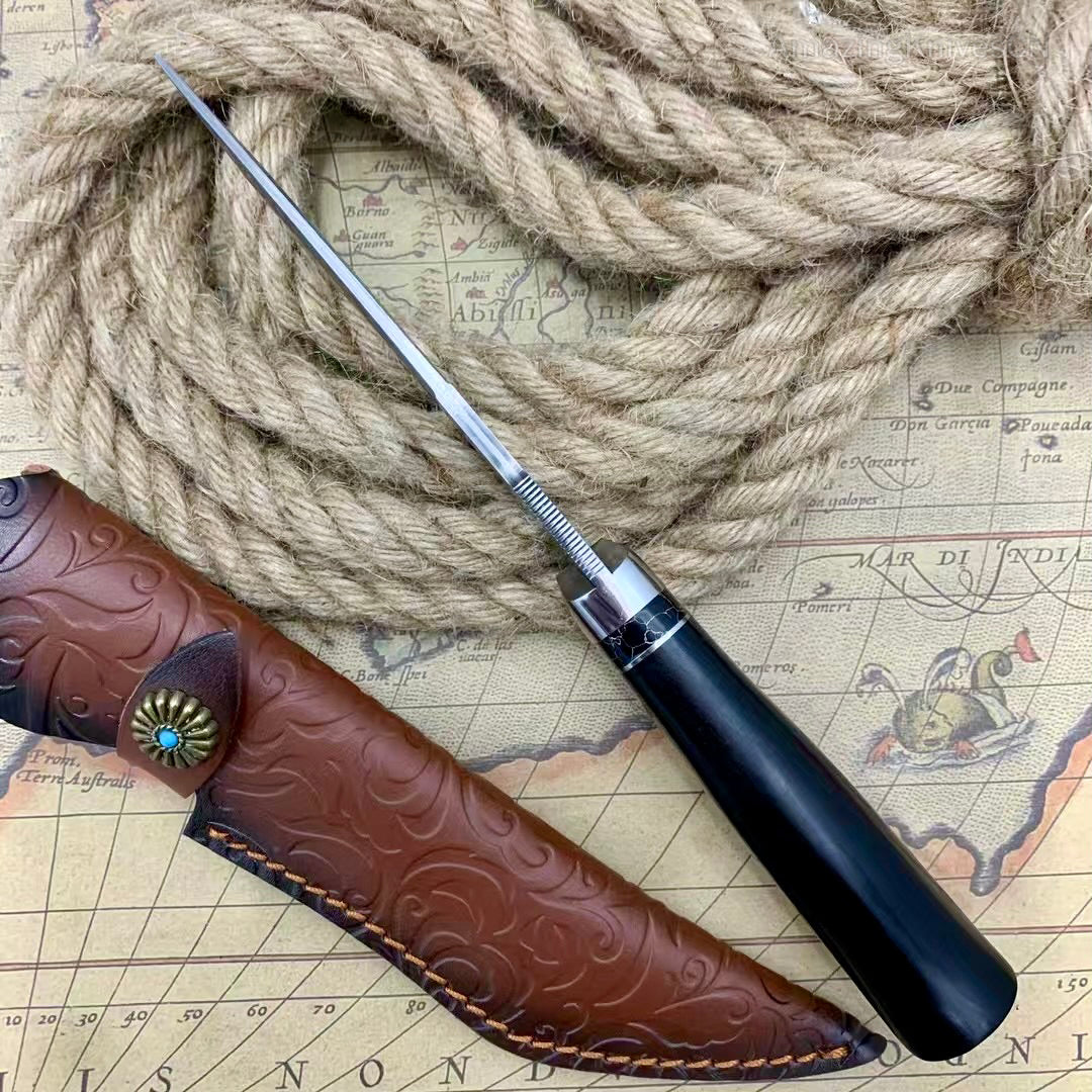 VG10 Damascus Steel Camping Hunting Knife Fixed Blade Wood Handle w/ Sheath - AK-HT0980