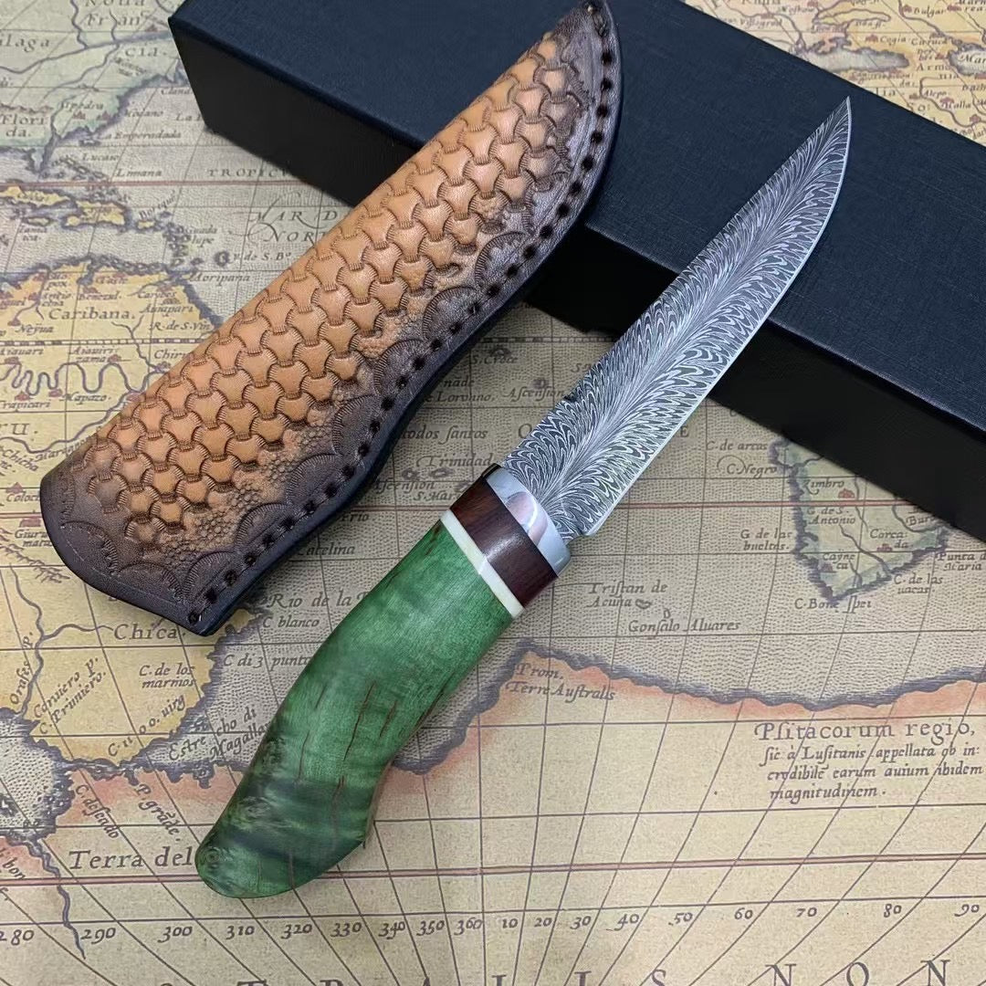 Collectible Handmade Feather Damascus Steel Knife Hunting Knife - AK-HT0974