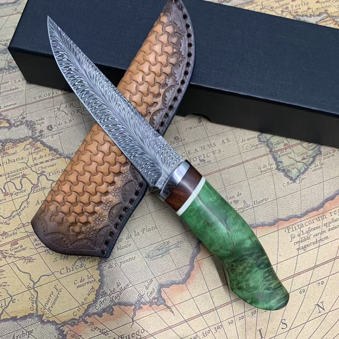 Collectible Handmade Feather Damascus Steel Knife Hunting Knife - AK-HT0974