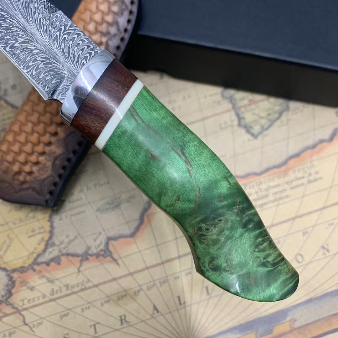 Collectible Handmade Feather Damascus Steel Knife Hunting Knife - AK-HT0974