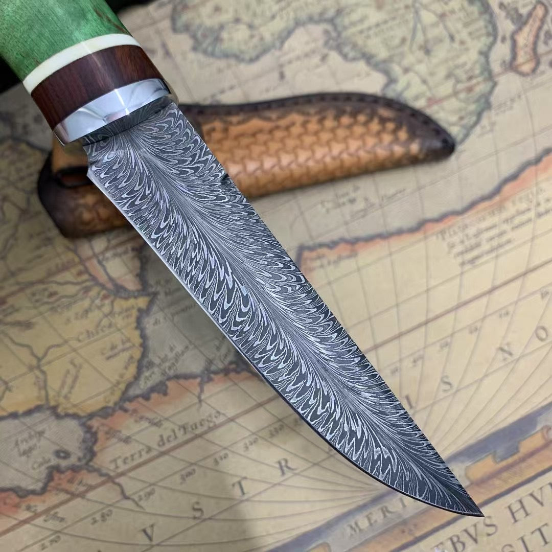 Collectible Handmade Feather Damascus Steel Knife Hunting Knife - AK-HT0974