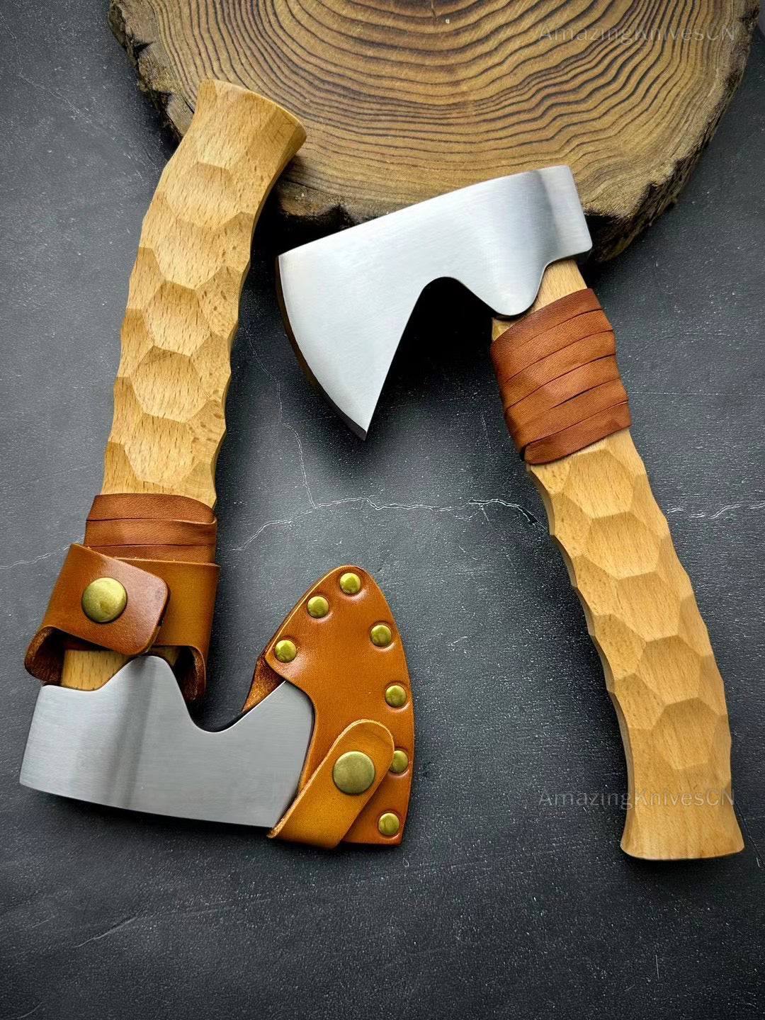 Axe Hatchet DC53 Alloy Steel Blade Wood Handle Bushcraft Camping Tool w/ Sheath - AK-HT0869