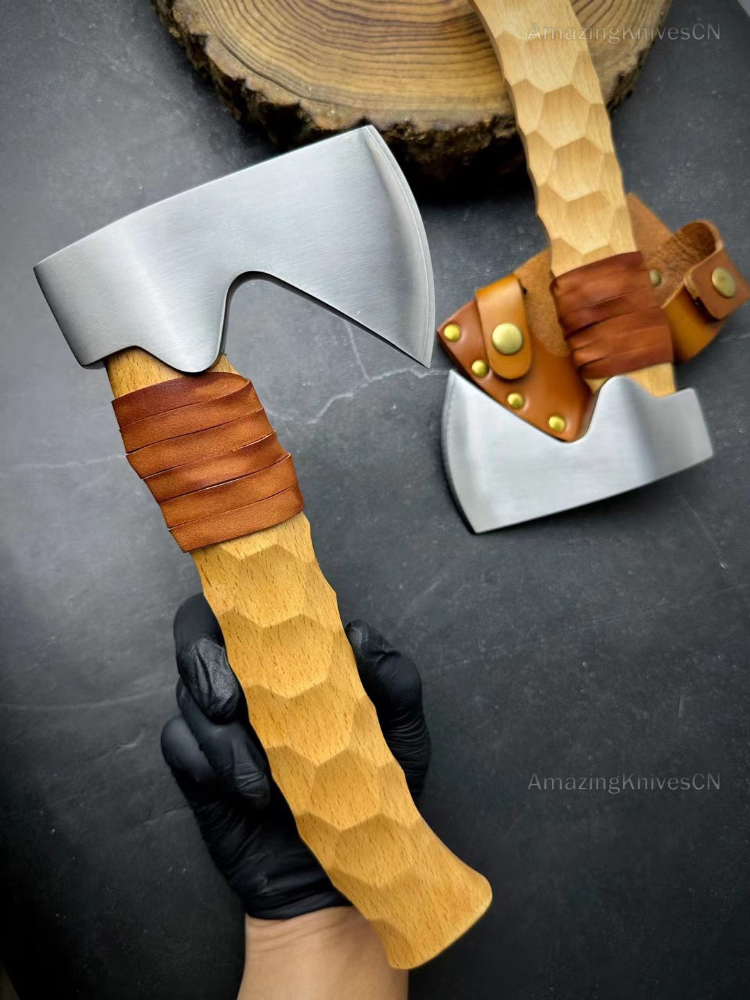 Axe Hatchet DC53 Alloy Steel Blade Wood Handle Bushcraft Camping Tool w/ Sheath - AK-HT0869