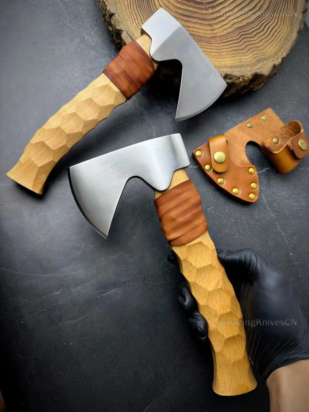 Axe Hatchet DC53 Alloy Steel Blade Wood Handle Bushcraft Camping Tool w/ Sheath - AK-HT0869