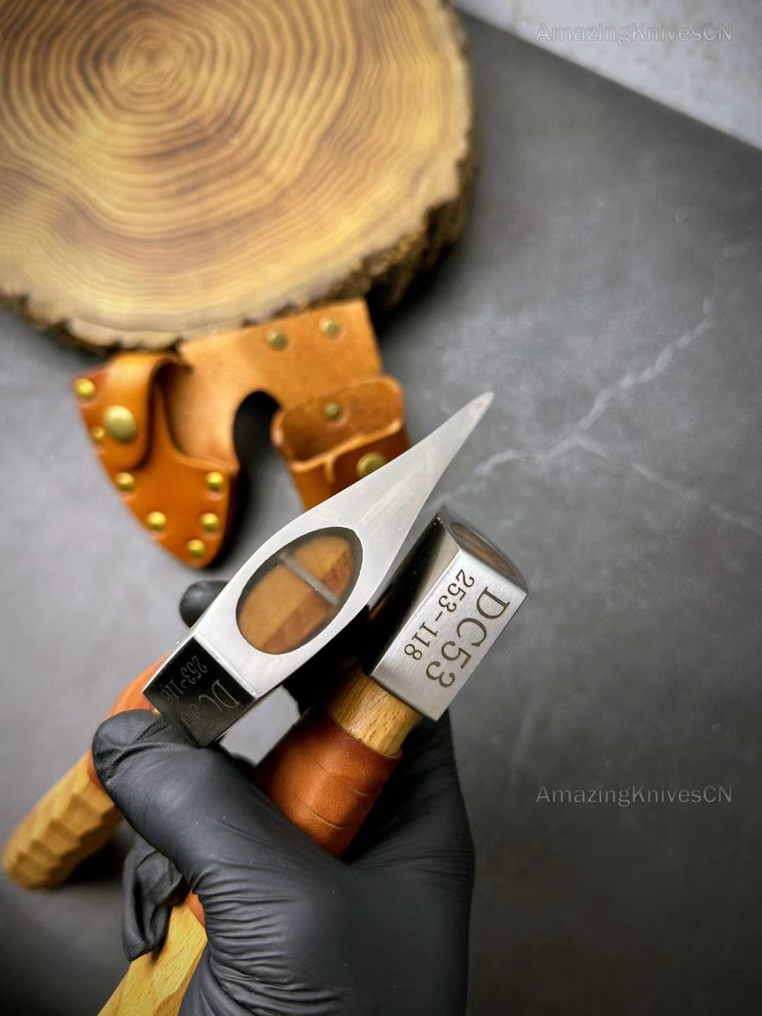 Axe Hatchet DC53 Alloy Steel Blade Wood Handle Bushcraft Camping Tool w/ Sheath - AK-HT0869