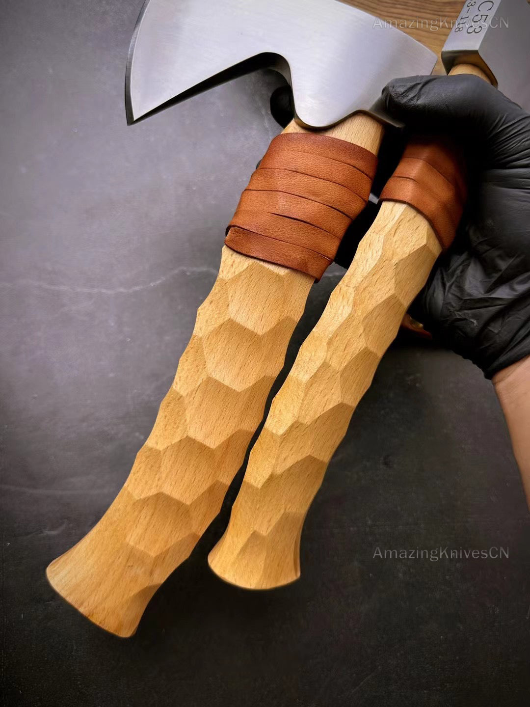 Axe Hatchet DC53 Alloy Steel Blade Wood Handle Bushcraft Camping Tool w/ Sheath - AK-HT0869