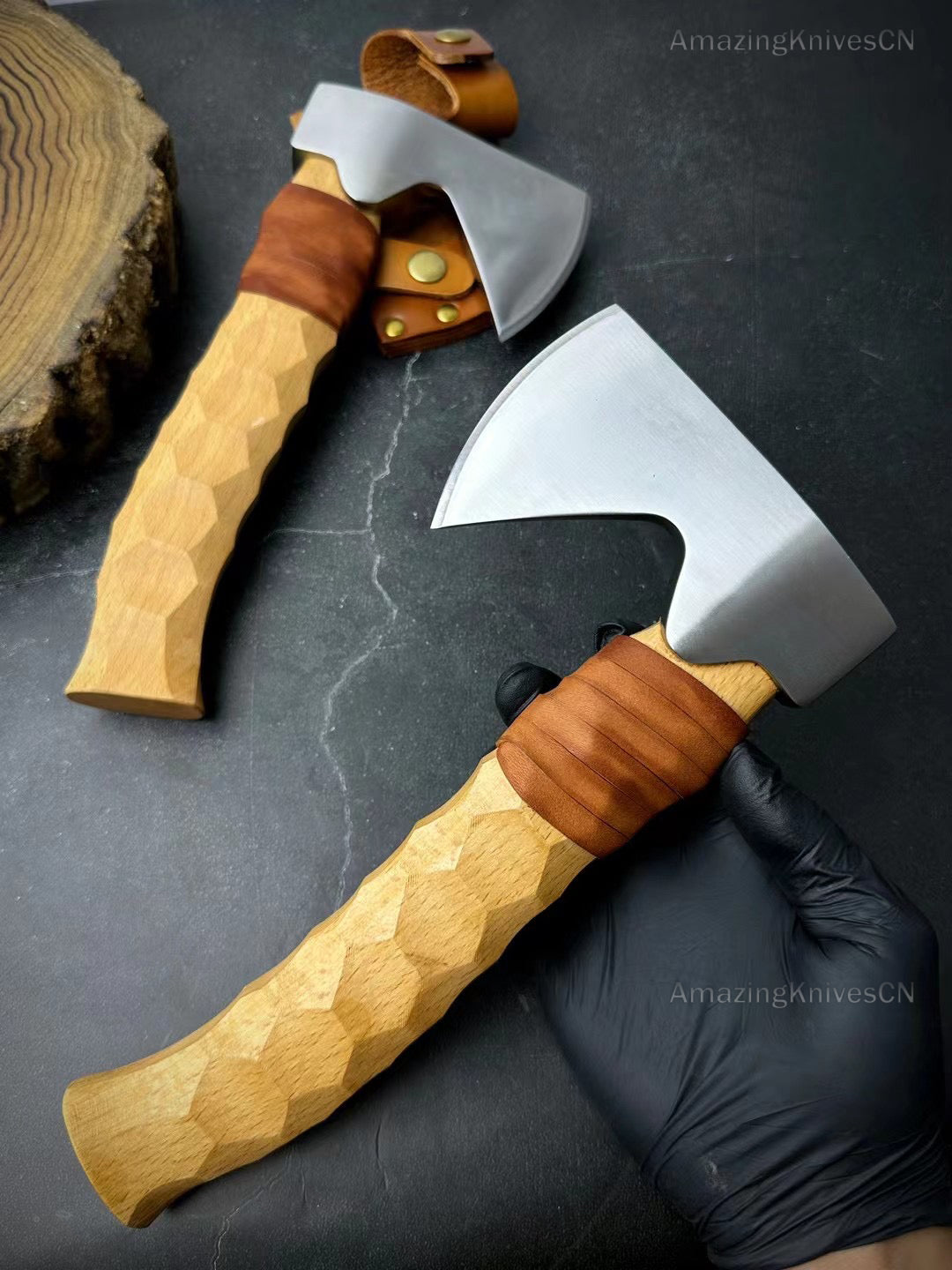 Axe Hatchet DC53 Alloy Steel Blade Wood Handle Bushcraft Camping Tool w/ Sheath - AK-HT0869