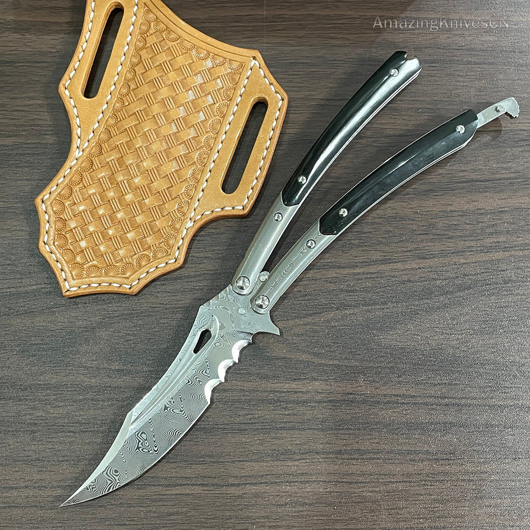 VG10 Damascus Steel Collectible Folding Knife Survival Knife with Bone Handle - AK-HT0755