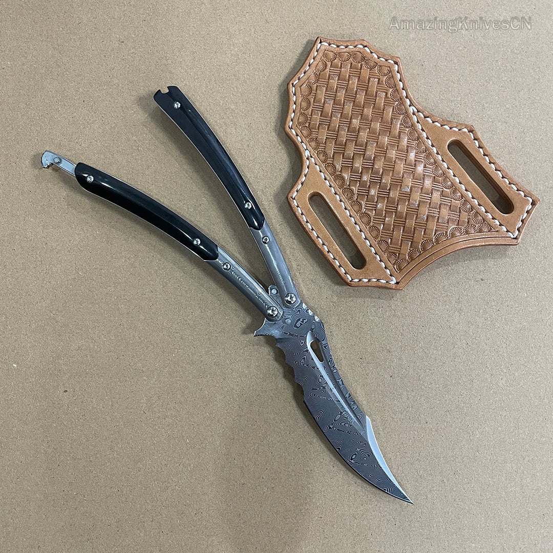 VG10 Damascus Steel Collectible Folding Knife Survival Knife with Bone Handle - AK-HT0755