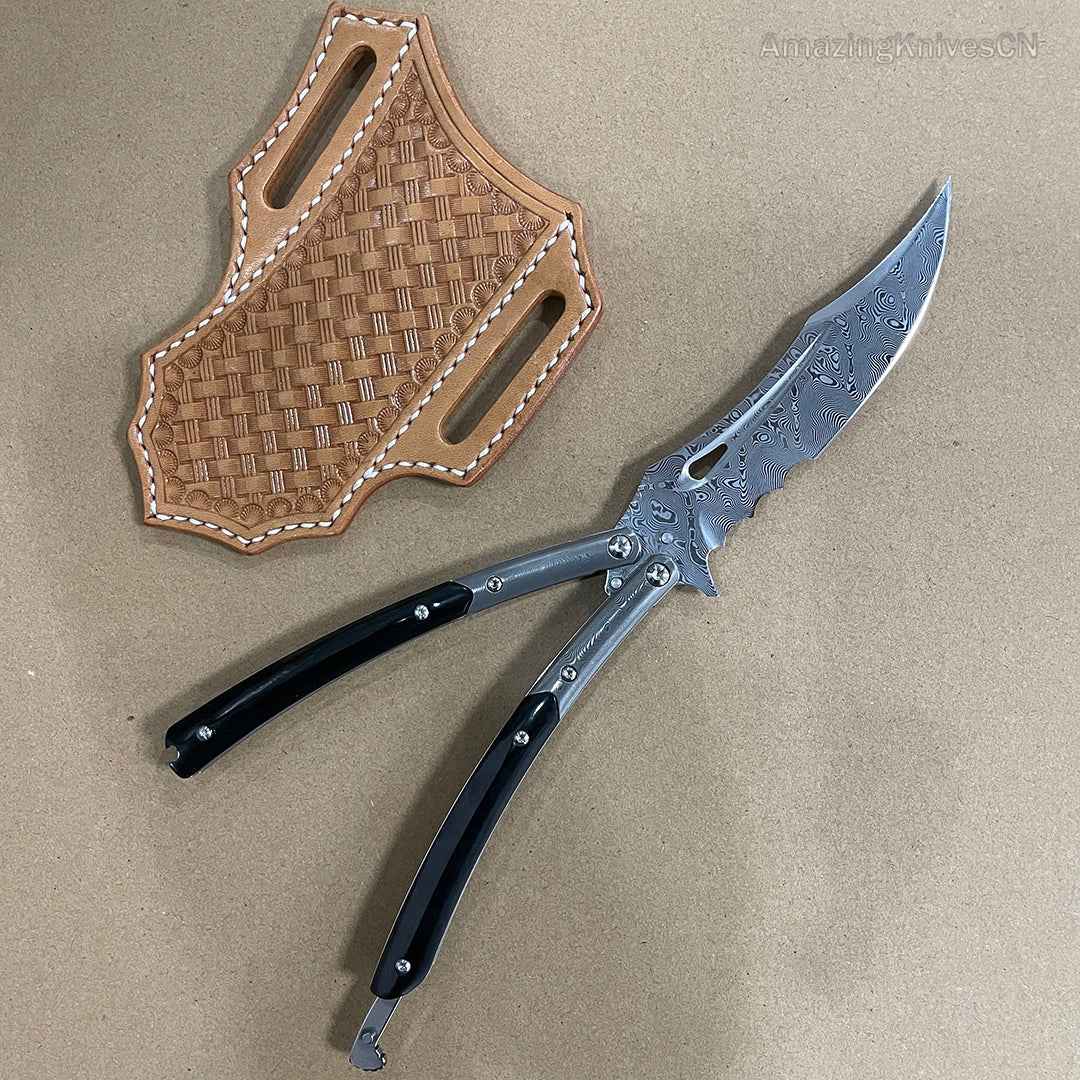 VG10 Damascus Steel Collectible Folding Knife Survival Knife with Bone Handle - AK-HT0755