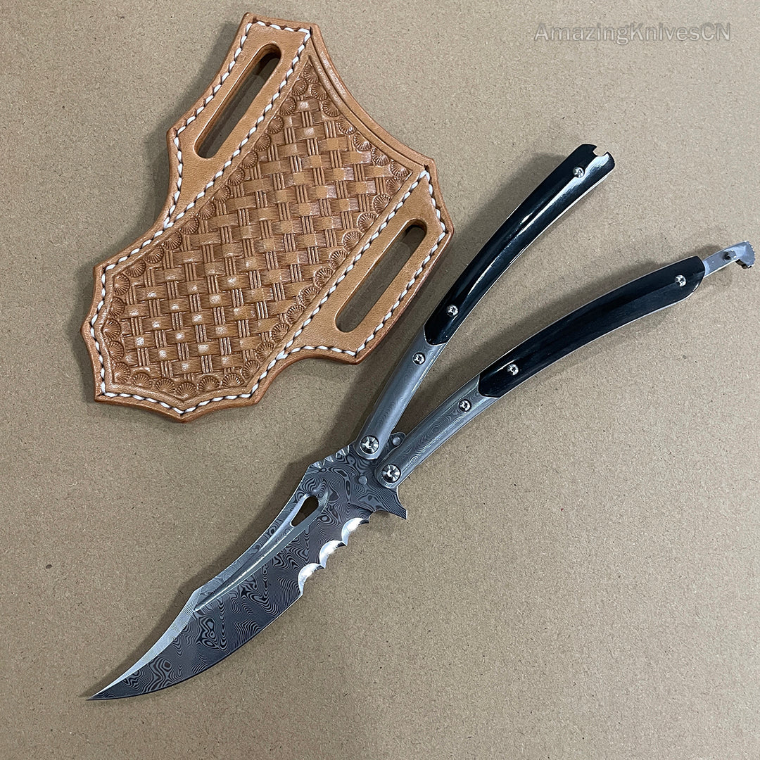 VG10 Damascus Steel Collectible Folding Knife Survival Knife with Bone Handle - AK-HT0755