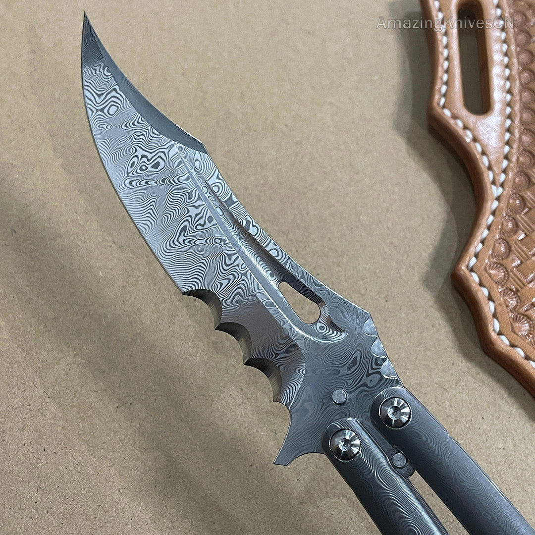 VG10 Damascus Steel Collectible Folding Knife Survival Knife with Bone Handle - AK-HT0755
