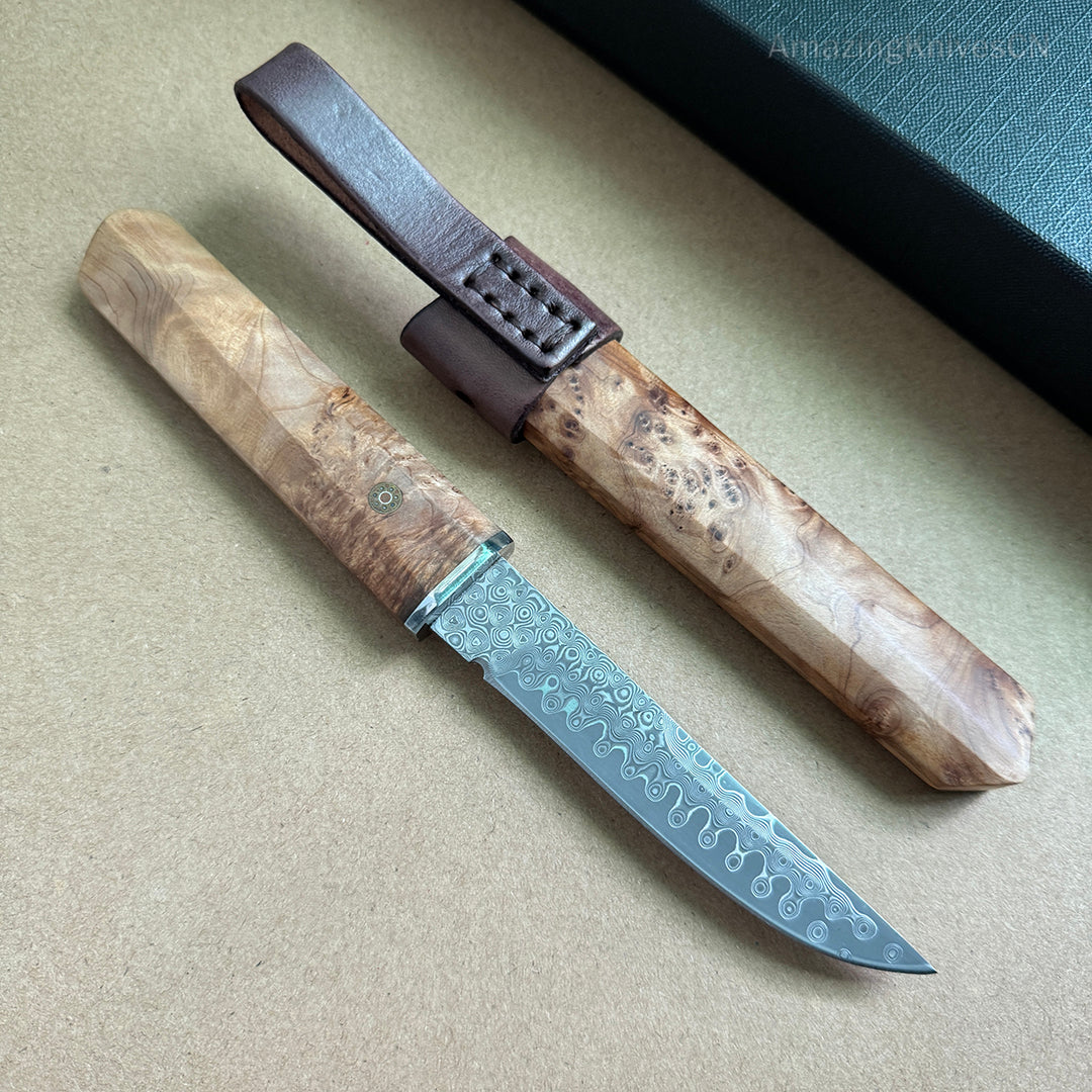 Japanese Bushido Katana Knife Damascus Steel Ninja Samurai Warrior Figured Wood-AK-HT0773