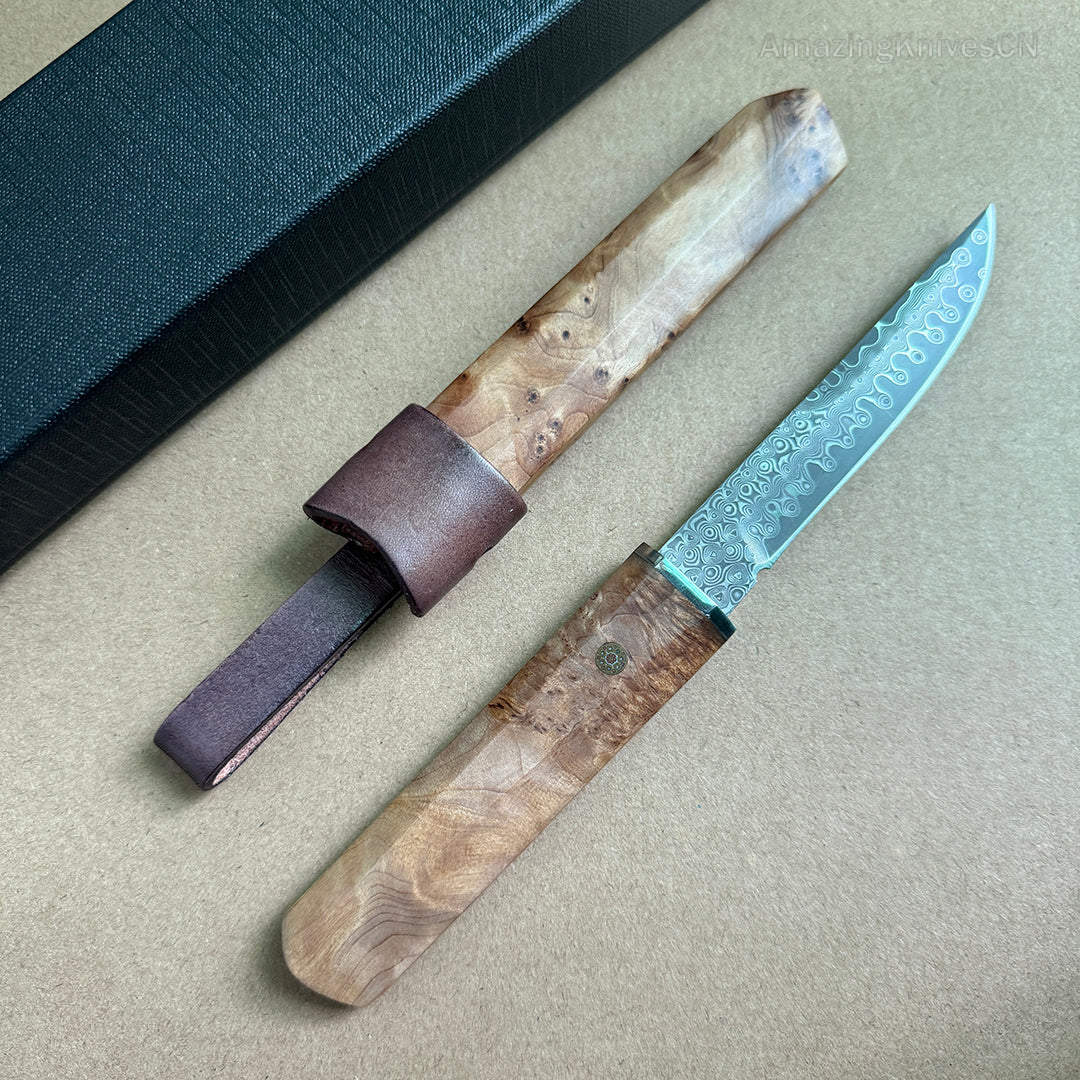 Japanese Bushido Katana Knife Damascus Steel Ninja Samurai Warrior Figured Wood-AK-HT0773