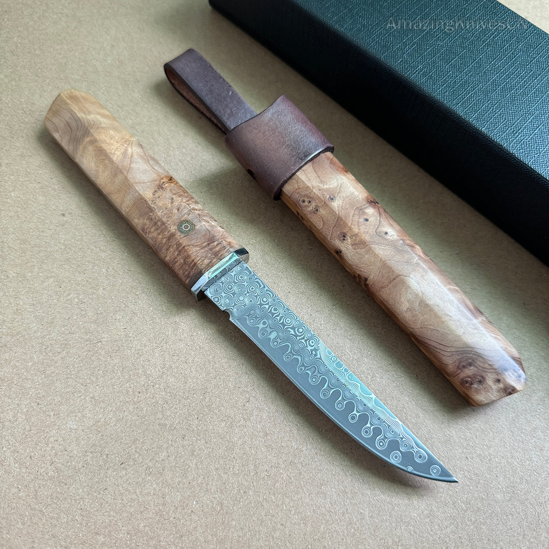 Japanese Bushido Katana Knife Damascus Steel Ninja Samurai Warrior Figured Wood-AK-HT0773