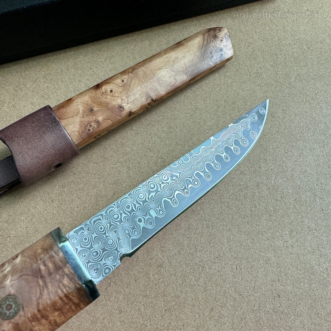 Japanese Bushido Katana Knife Damascus Steel Ninja Samurai Warrior Figured Wood-AK-HT0773