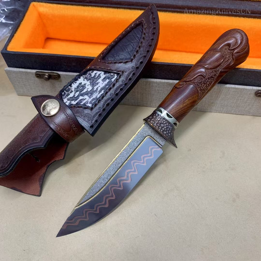 Collectible Handcrafted Copper Damascus Steel Knife Full Tang Desert Ironwood - AK-HT0910-2