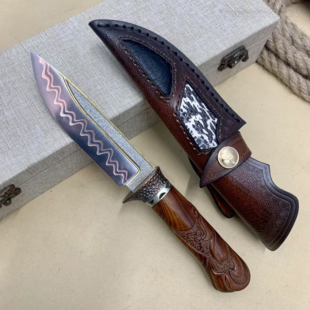 Collectible Handcrafted Copper Damascus Steel Knife Full Tang Desert Ironwood - AK-HT0910-2