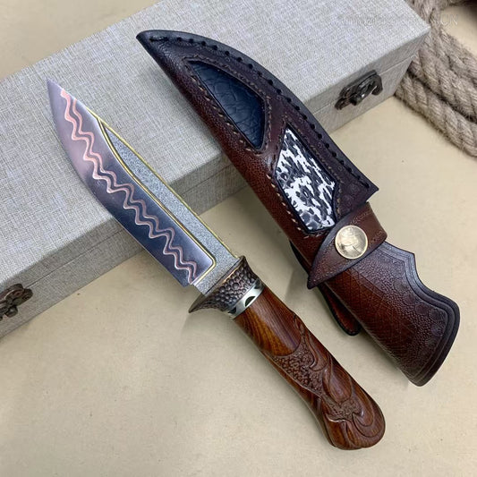 Collectible Handcrafted Copper Damascus Steel Knife Full Tang Desert Ironwood - AK-HT0910-2
