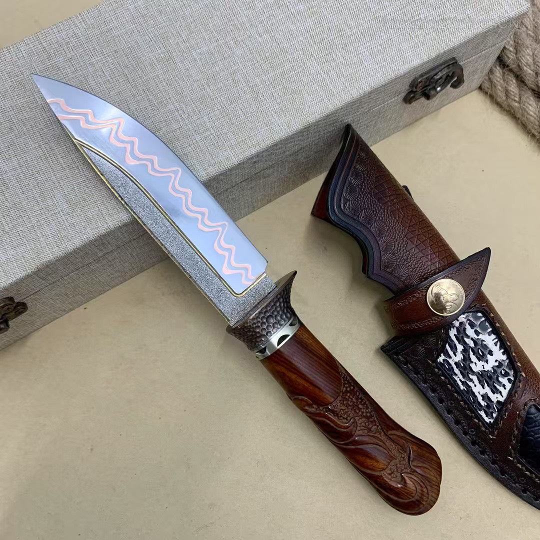 Collectible Handcrafted Copper Damascus Steel Knife Full Tang Desert Ironwood - AK-HT0910-2