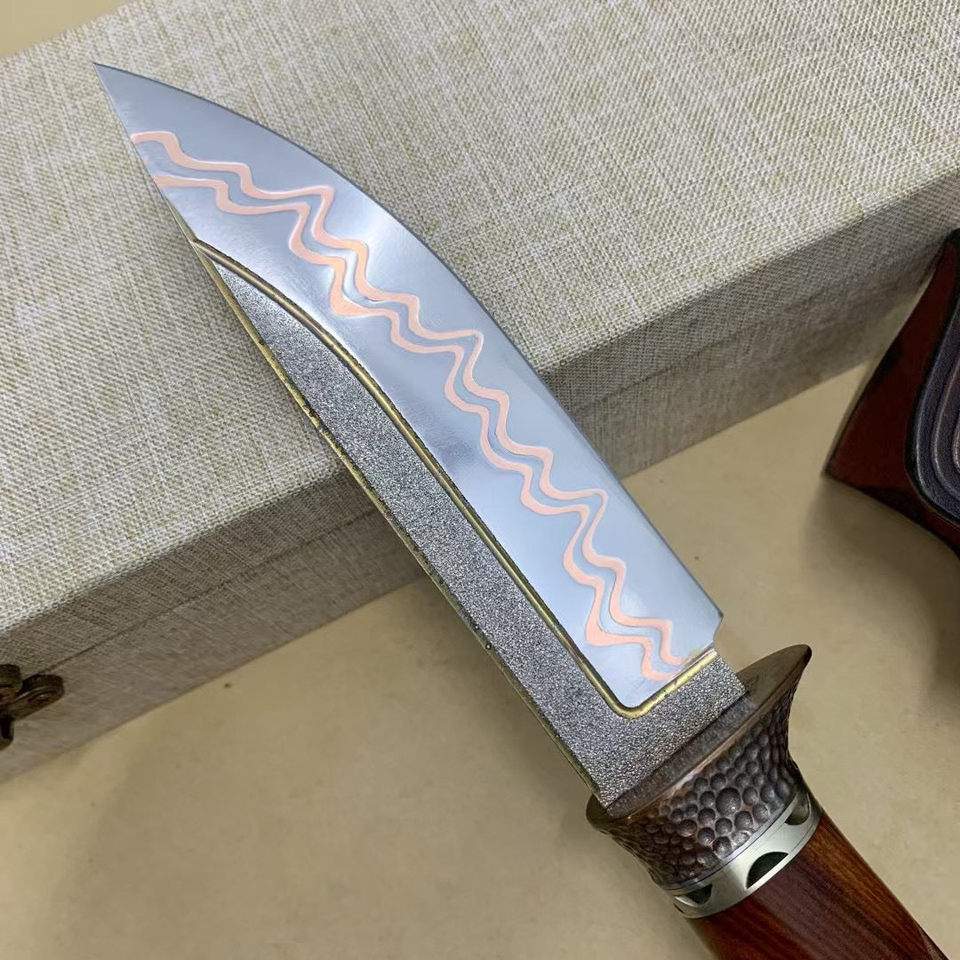 Collectible Handcrafted Copper Damascus Steel Knife Full Tang Desert Ironwood - AK-HT0910-2