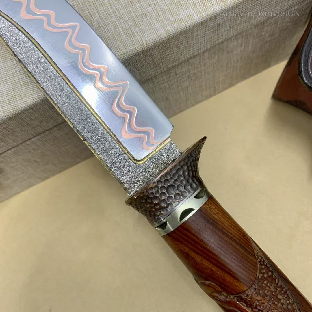 Collectible Handcrafted Copper Damascus Steel Knife Full Tang Desert Ironwood - AK-HT0910-2