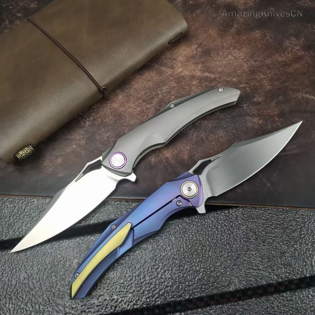M390 Blade Folding Knife Pocket Knives Tactical Flipper Ball Bearings Titanium - AK-HT0873