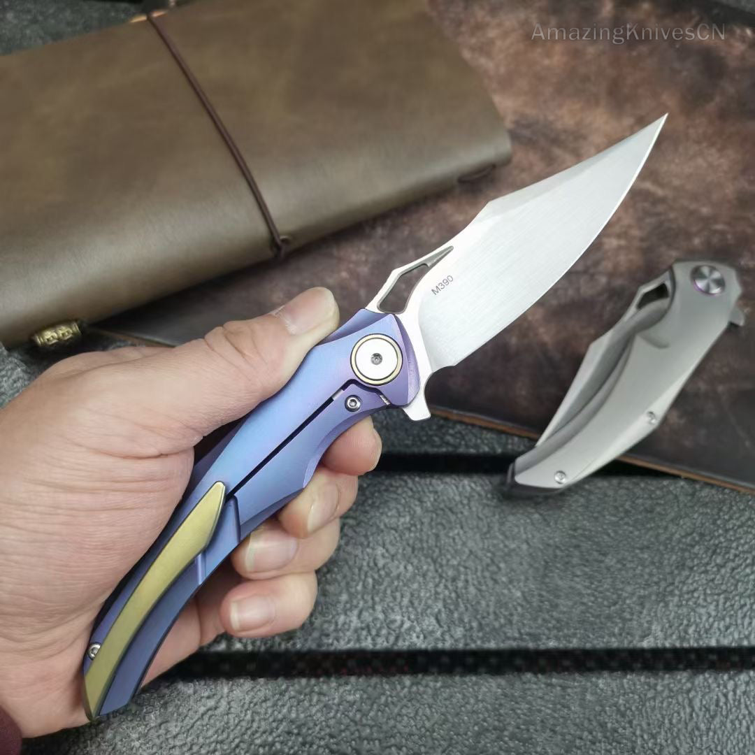 M390 Blade Folding Knife Pocket Knives Tactical Flipper Ball Bearings Titanium - AK-HT0873