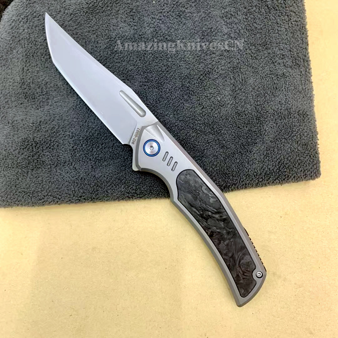 M42 High Speed Steel Pocket Knife Flipper Carbon Fiber Ball Bearing - AK-HT0988