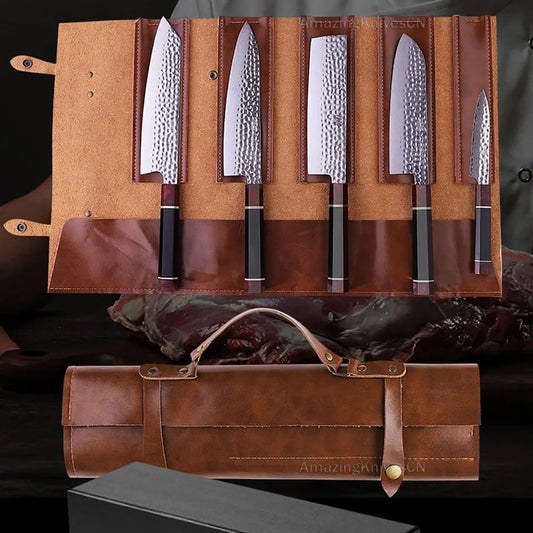 67-Layer Damascus Steel Kithcen Knife Set with Leather Case Amazing Quality -AK-DS0819-S