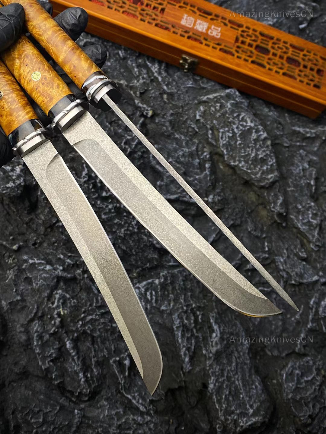 Japanese Katana Knife Bushido Uzi Wootz Steel Ninja Samurai Warrior Wood Handle - AK-HT0890