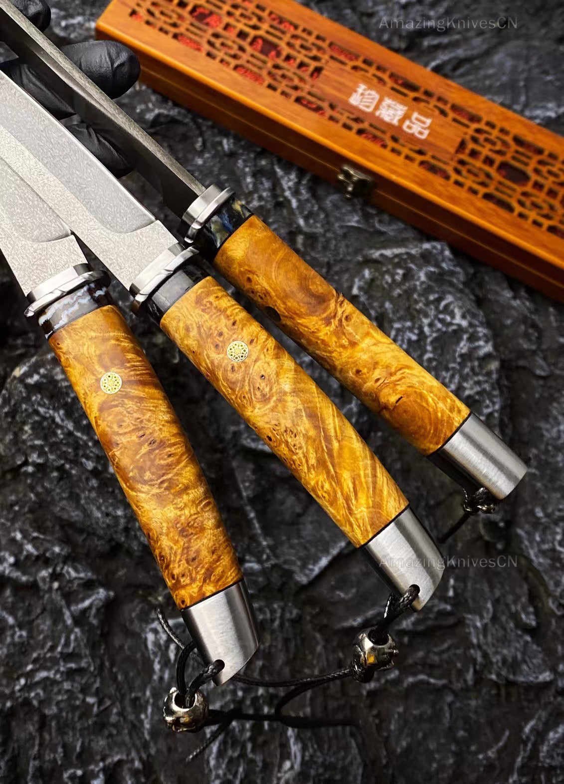 Japanese Katana Knife Bushido Uzi Wootz Steel Ninja Samurai Warrior Wood Handle - AK-HT0890