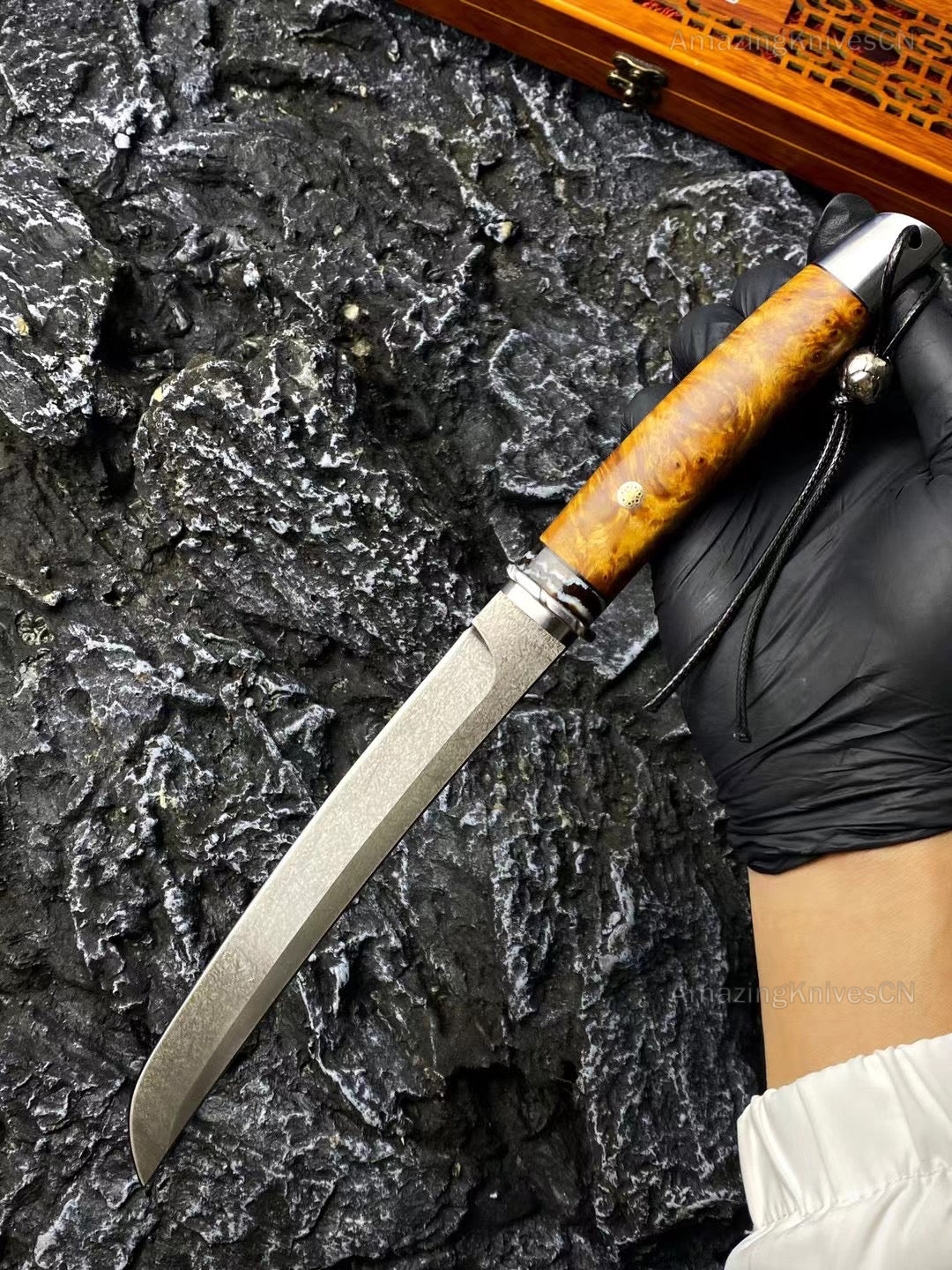 Japanese Katana Knife Bushido Uzi Wootz Steel Ninja Samurai Warrior Wood Handle - AK-HT0890